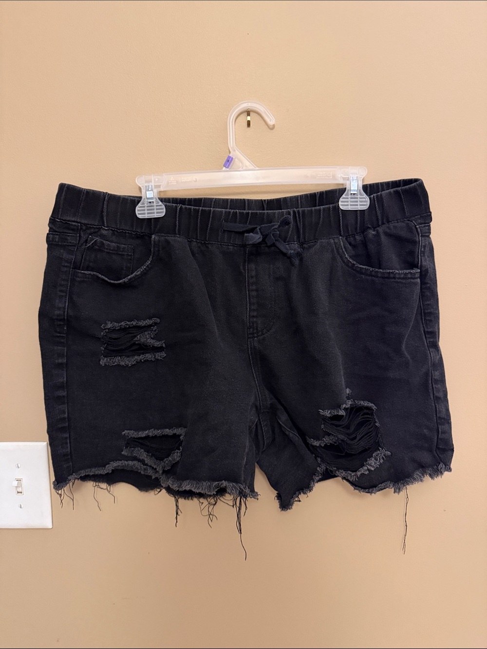 YMI Black Distressed Jean Shorts with Drawstring